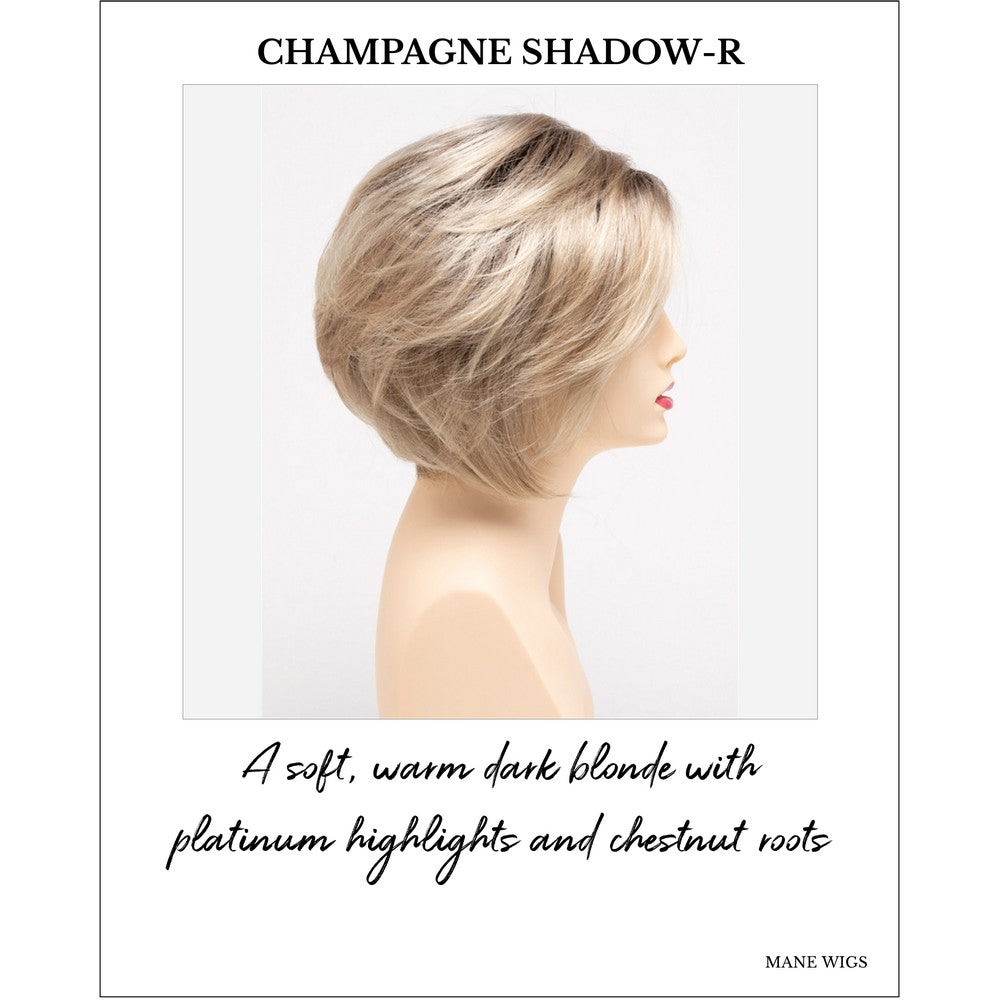 Juliet wig by Envy in Champagne Shadow-R-A soft, warm dark blonde with platinum highlights and chestnut roots