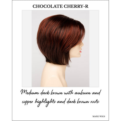 Juliet wig by Envy in Chocolate Cherry-R-Medium dark brown with auburn and copper highlights and dark brown roots