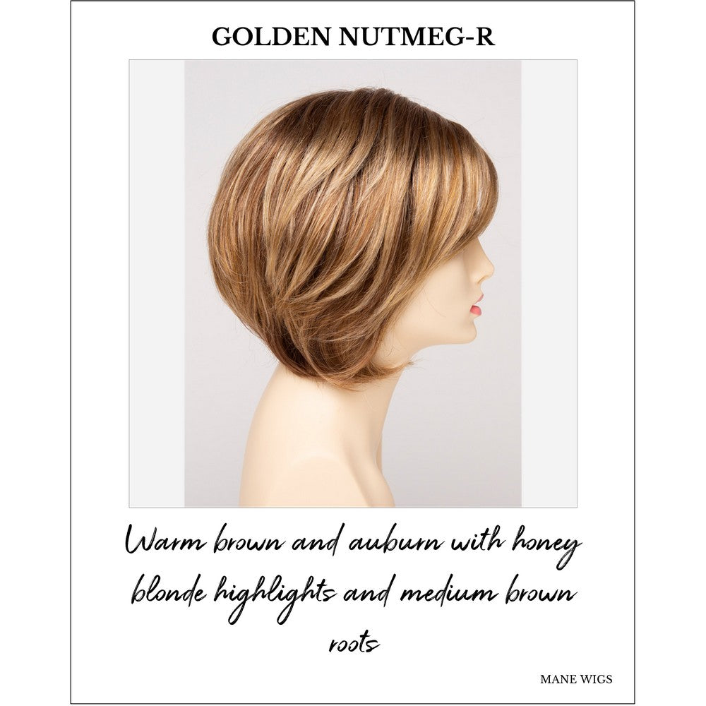 Juliet wig by Envy in Golden Nutmeg-R-Warm brown and auburn with honey blonde highlights and medium brown roots