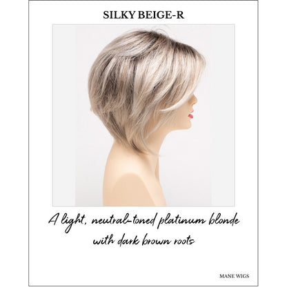 Juliet wig by Envy in Silky Beige-R-A light, neutral-toned platinum blonde with dark brown roots