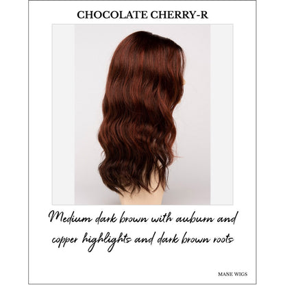 Maya wig by Envy in Chocolate Cherry-R-Medium dark brown with auburn and copper highlights and dark brown roots