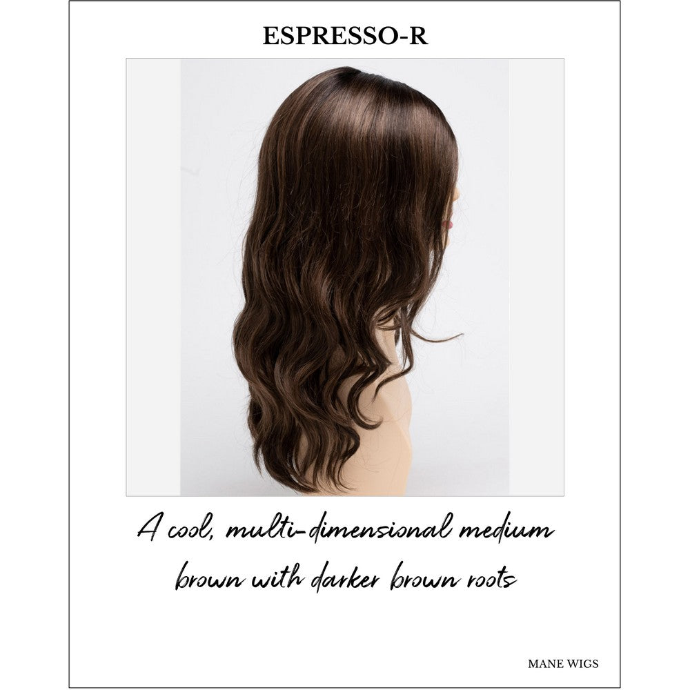 Maya wig by Envy in Espresso-R-A cool, multi-dimensional medium brown with darker brown roots