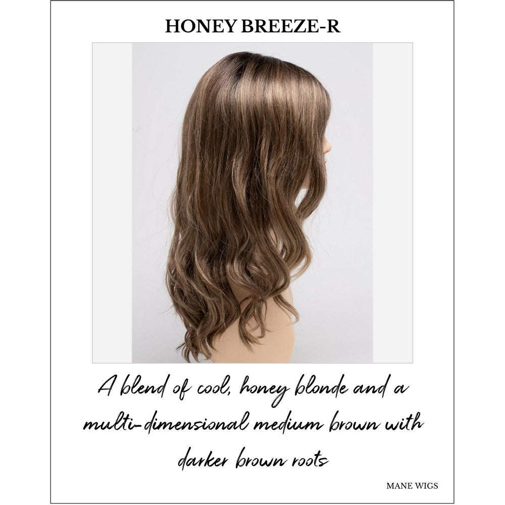 Maya wig by Envy in Honey Breeze-R-A blend of cool, honey blonde and a multi-dimensional medium brown with darker brown roots