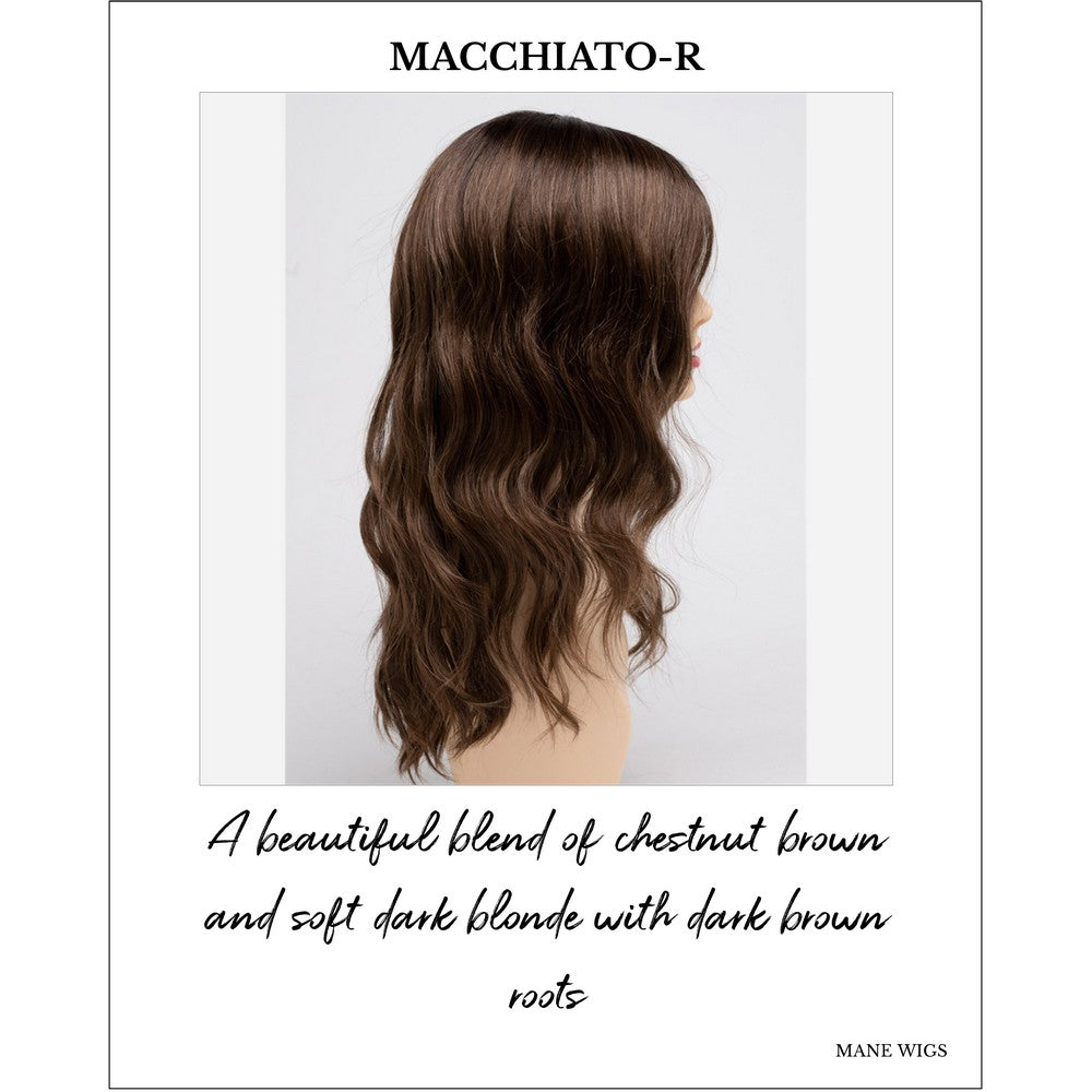 Maya wig by Envy in Macchiato-R-A beautiful blend of chestnut brown and soft dark blonde with dark brown roots