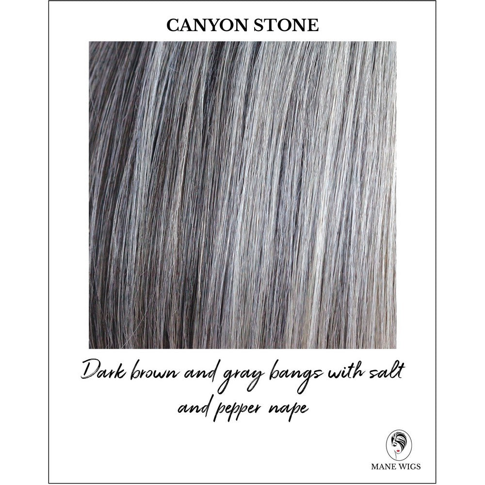 Canyon Stone-Dark brown and gray bangs with salt and pepper nape