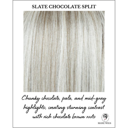 Slate Chocolate Split-Chunky chocolate, pale, and mid-gray highlights, creating stunning contrast with rich chocolate brown roots