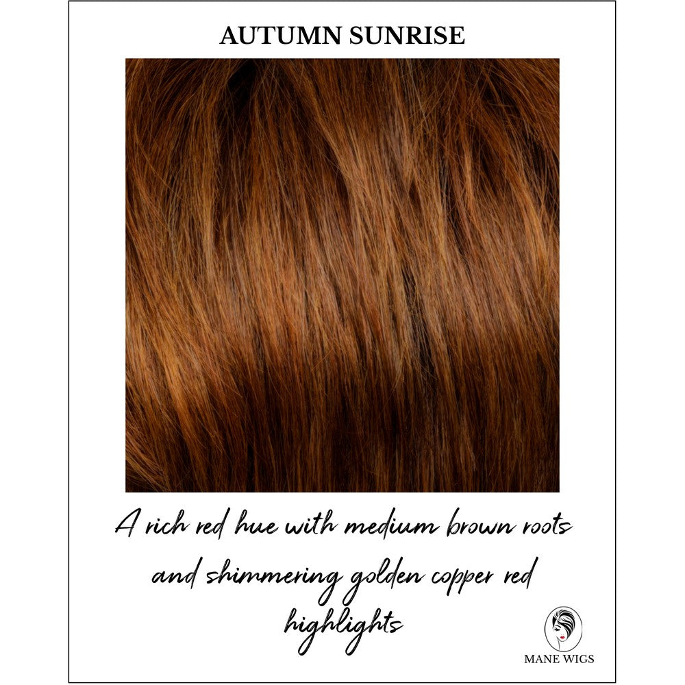 Autumn Sunrise -A rich red hue with medium brown roots and shimmering golden copper red highlights