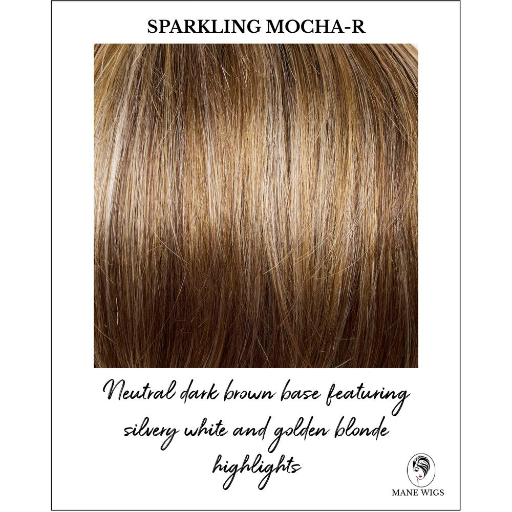 Sparkling Mocha-R-Neutral dark brown base featuring silvery white and golden blonde highlights