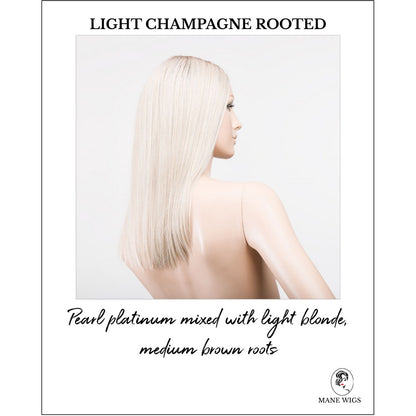 Sleek wig by Ellen Wille in Light Champagne Rooted-Pearl platinum mixed with light blonde, medium brown roots