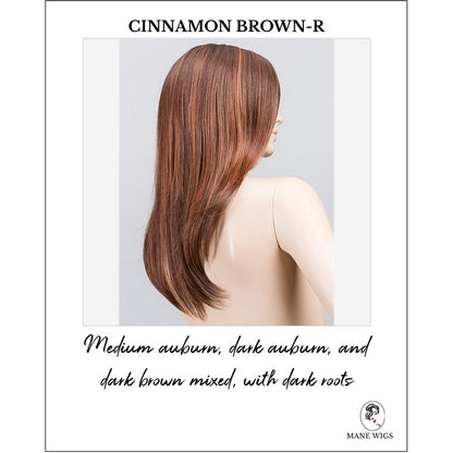 Music by Ellen Wille in Cinnamon Brown-R-Medium auburn, dark auburn, and dark brown mixed, with dark roots